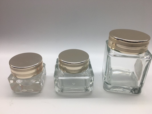 Small Square Glass Cream Jars Electroplate Printing With Metallic Cap