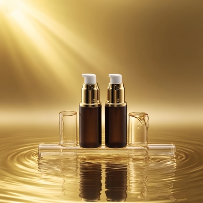 Glass Lotion Bottle 15ml Dark Red Serum Bottle with Shiny Gold/Silver Pump Eye lotion Bottle Pump Bottle Cosmetic Bottle OEM
