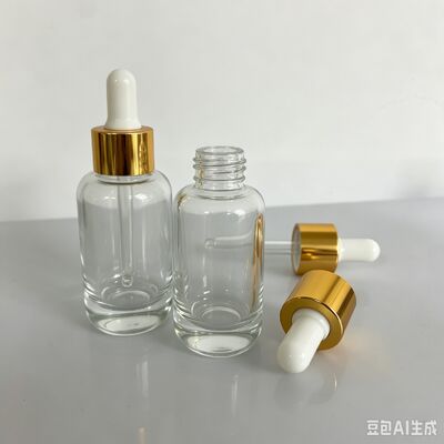 50ml Clear Thick Base Glass Dropper Bottle, Gold Aluminum Collar&White Rubber Nipple for Serum Essential Oil Cosmetic Packaging