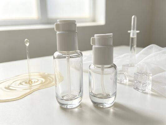 30ml&50ml Clear Glass Lockable Pump Bottle, Empty Serum Essential Oil Foundation Bottle,  Wholesale Skincare Packaging