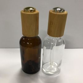 Glass Dropper Bottles ,30ml Amber Essential Oil Bottle With Wooden Collar Skin Care Bottle OEM