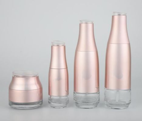 Pink Glass Cream Jar Lotion Bottles Cosmetic Packaging Customized Logo And Color