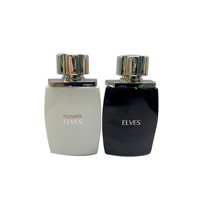 Flat Square 25ml Black White Perfume Bottle With Flower Shape Cap