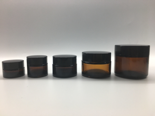 Frosted Amber Glass Cosmetic Jars 5g 10g 120g Straight Round Shape Plastic Cap