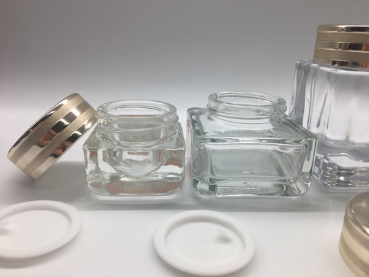 Luxury Classical Small Square Glass Jars Electroplate Printing With Metallic Cap