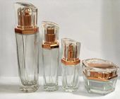 Luxury Transparent Cream Bottles Skincare Packaging  / Glass Cosmetic Bottle Six Sides