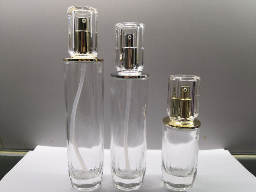 40ml 100ml 120ml Glass Lotion Bottles Cosmetic Packaging , Pump Bottle Surlyn Cap OEM