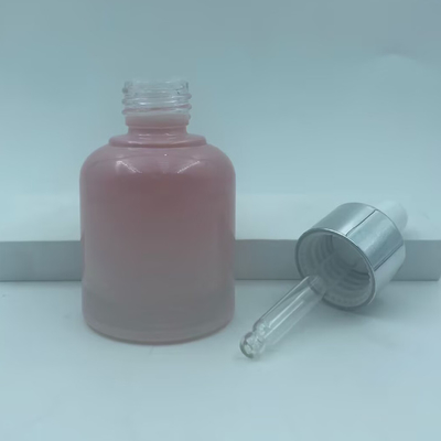 2025 Recyclable Pink Glass Bottle for Oil Dropper Bottles with Silver Collar Luxury Wholesale 30ml