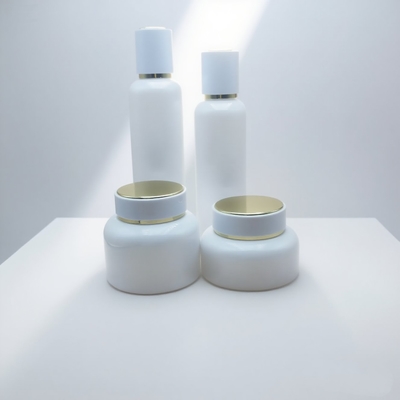 Factory Price 50ml 100ml 120ml Glass Lotion Packaging Empty White Lotion Pump Glass Bottle Skin Care Cream Body Set