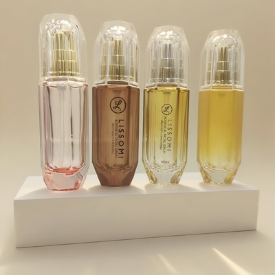 Pump Press 120ml Cosmetic Glass Lotion Bottle Hexahedral Diamond Appearance