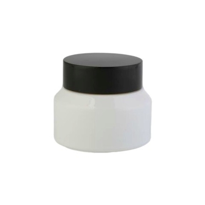 White Glass Cosmetic Jar With Wooden Cap / Lids Cosmetic Pots Cream Bottles OEM