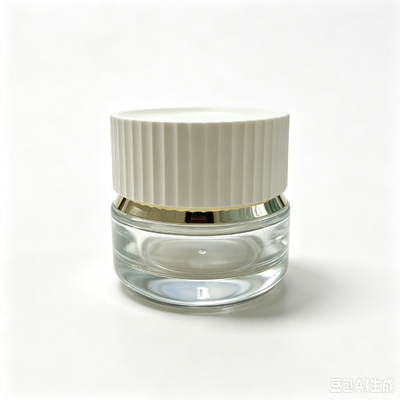 Luxury Glass Jar 30g and 50g with Vertical Ribbed White Cap Gold Decorative Ring for Face Cream Skincare Container