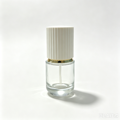 Empty Clear Glass Pump Bottle 30ml and 50ml Cosmetic Serum Lotion Container Ribbed White Cap Gold Press Pump Skincare Packaging