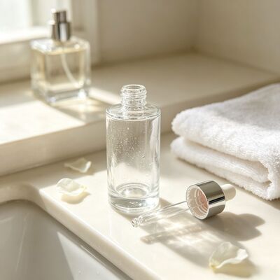 50ml Thick Base Glass Dropper Bottle, Silver Collar & White Nipple, Empty Bottle for Serum Essential Oil Cosmetic Pack