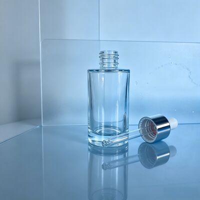 50ml Thick Base Glass Dropper Bottle, Silver Collar & White Nipple, Empty Bottle for Serum Essential Oil Cosmetic Pack