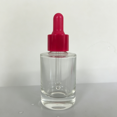 30ml ClearThick Base Glass Dropper Bottle with Red Rubber Bulb, Cosmetic Serum Essential Oil Glass Bottle for Skincare Packaging