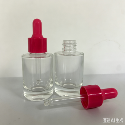 30ml ClearThick Base Glass Dropper Bottle with Red Rubber Bulb, Cosmetic Serum Essential Oil Glass Bottle for Skincare Packaging
