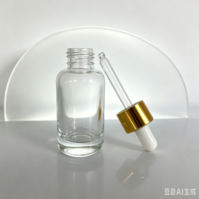 50ml Clear Thick Base Glass Dropper Bottle, Gold Aluminum Collar&White Rubber Nipple for Serum Essential Oil Cosmetic Packaging