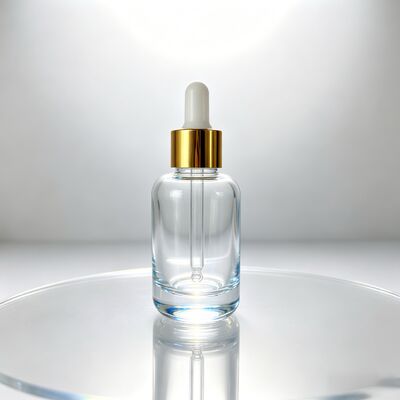 50ml Clear Thick Base Glass Dropper Bottle, Gold Aluminum Collar&White Rubber Nipple for Serum Essential Oil Cosmetic Packaging