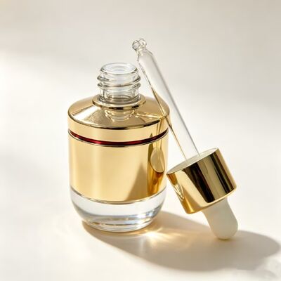 Stock Wholesale  30ml and 50ml Flat Glass Dropper Bottles for Essential Oil & Skin Care Serum Press Lotion Cosmetic Bottle