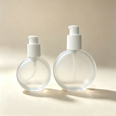 Luxury Flat Round Glass Bottle 30ml 60ml Dropper/pump Lotion Bottle Cosmetic Packaging Wholesale From Source Factory