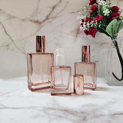 Amber Square Glass Perfume Spray Bottle, 30ml&50ml&100ml, Empty Bottle with Gold Sprayer, Custom Wholesale Fragrance Packaging