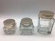 Luxury Classical Small Square Glass Jars Electroplate Printing With Metallic Cap