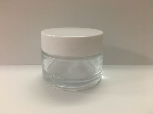 Round Straight Screw Cap 50g Glass Cream Jars With Plastic Lid